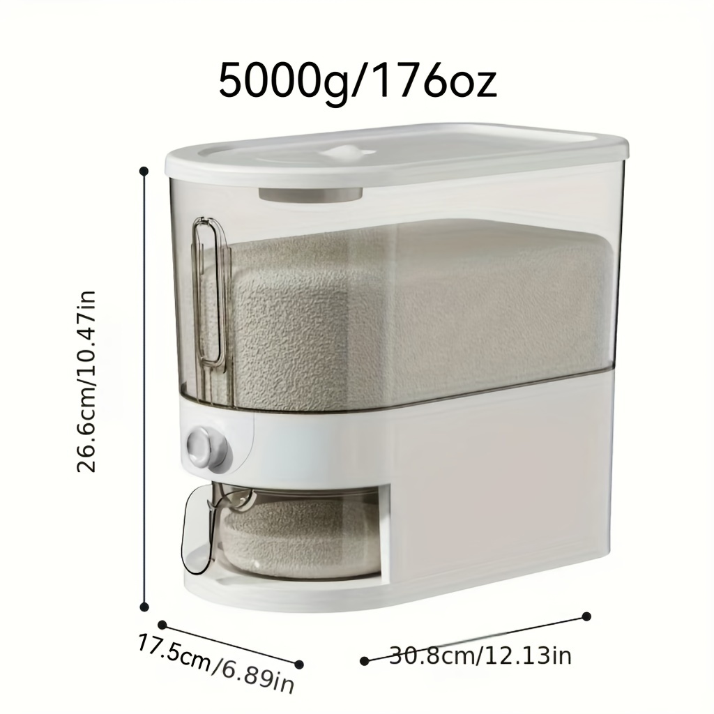 Image of Airtight Rice Dispenser With Measuring Cup - 176oz/352oz, Moisture-proof Food Grade Storage Container For Grains & More, Press,