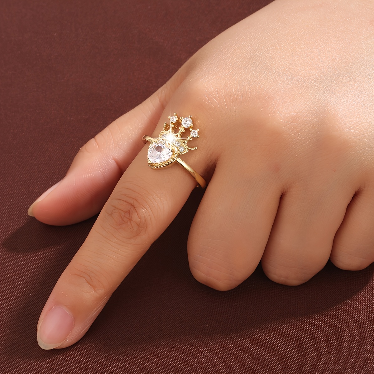 Women's Heart Crown Design Zirconia Ring, Elegant Gift