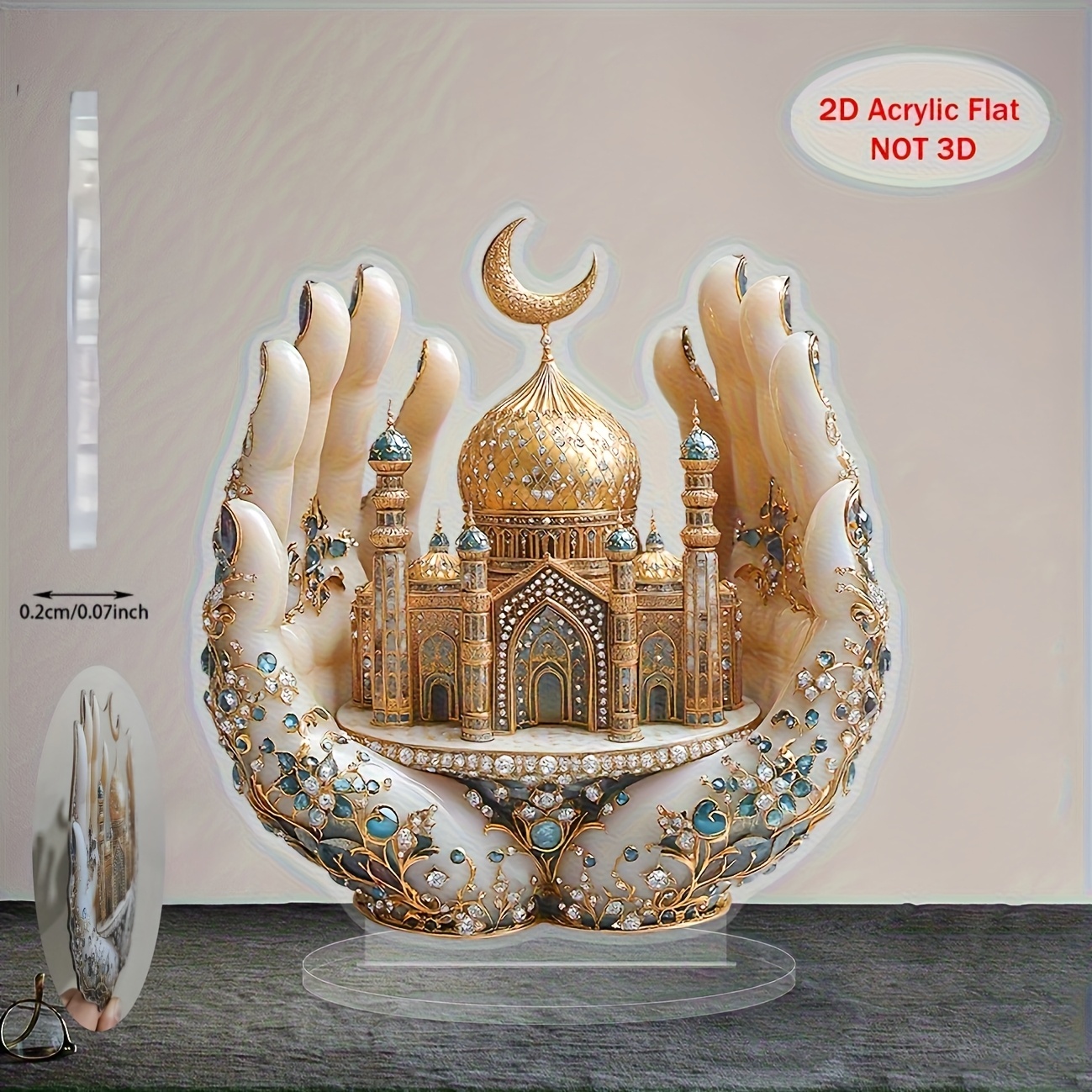 2d Flat, 1pc Bohemian 2d Acrylic And Hand Decoration - Intricate Art With , Sapphire, And Crescent - Perfect For Ramadan, Eid, And Cultural Home Decor In Living Room, Bedroom, Kitchen, , Home Decor