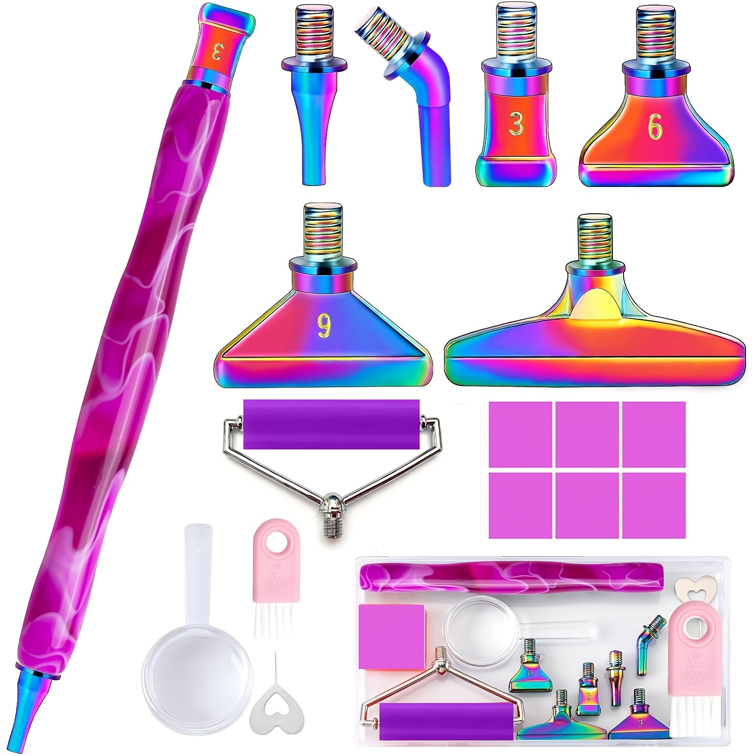TEMU Painting Pen Kit, Stainless Steel Screw Tips With 6 Clay, Ergonomic Diamond Painting Bead Dot Pen Kit With Screw Steel Metal Tip Nibs Placers