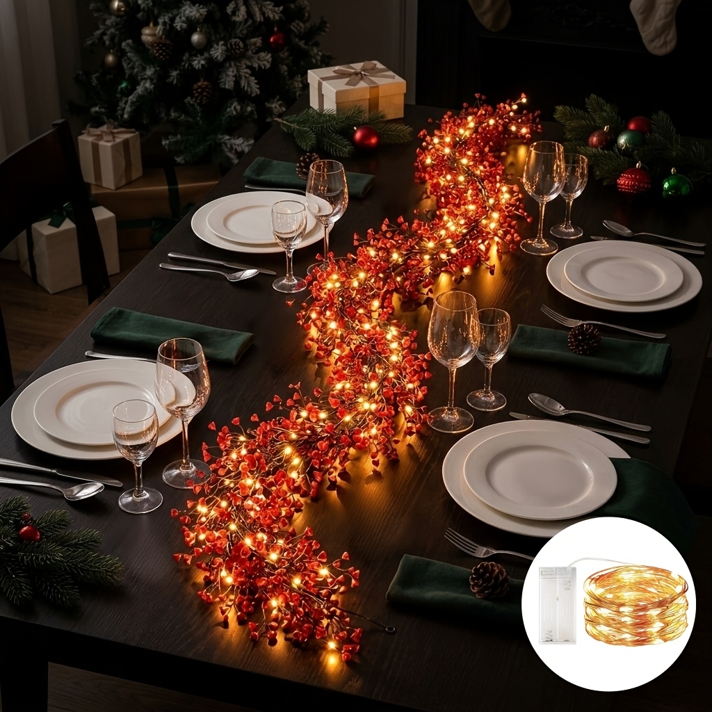 TEMU 1 Set Christmas Led Light Glowing Artificial Golden Bell Willow Wreath Vine [204cm/80.31inch Golden Bell Willow Vine And Led String Lights],