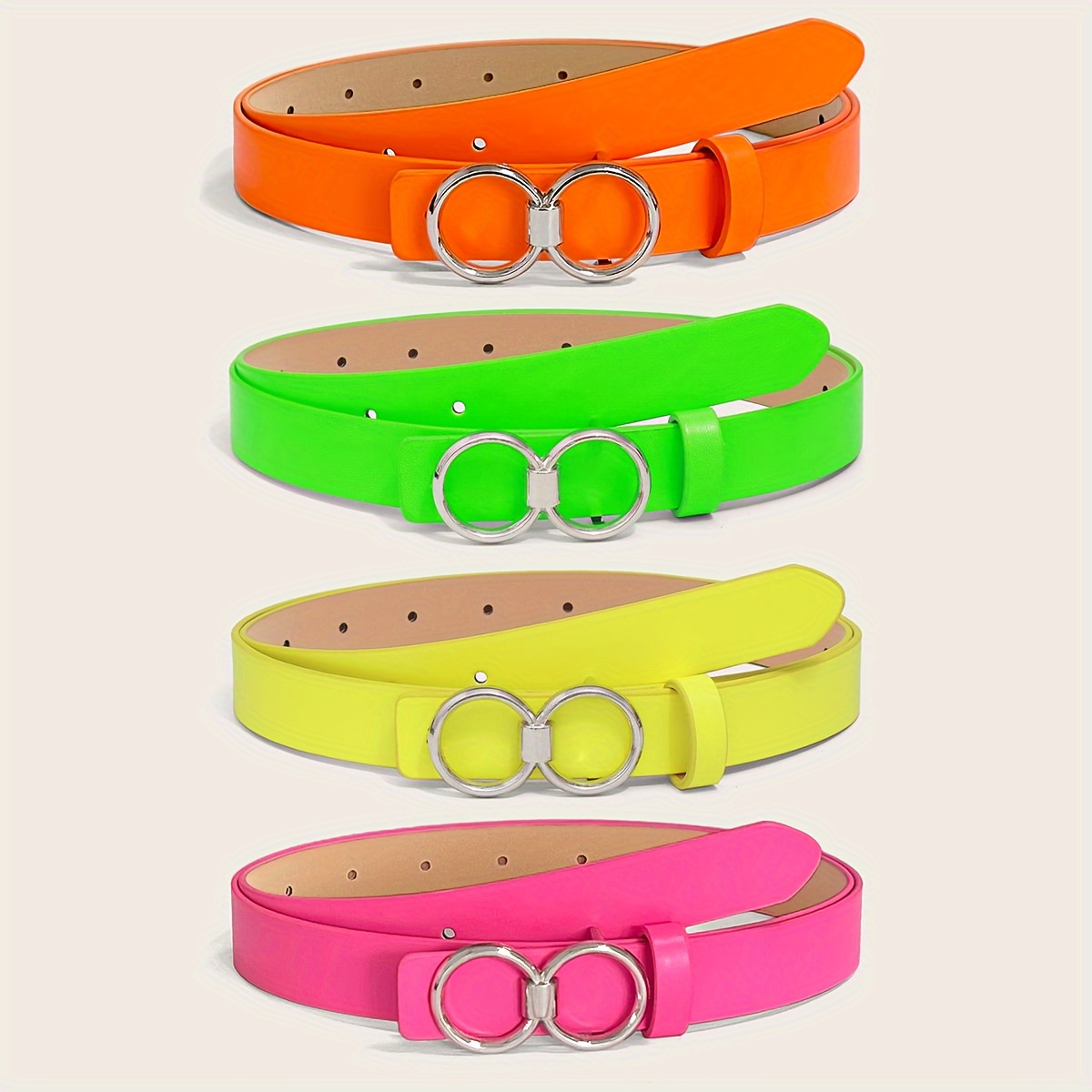 TEMU Plus Size Women's Belt Small Belt 4pcss Set [orange Green Yellow Pink] Belt 4pcss Set Decorative Waist Belt 8-letter Belt 4-strip Pack Dress