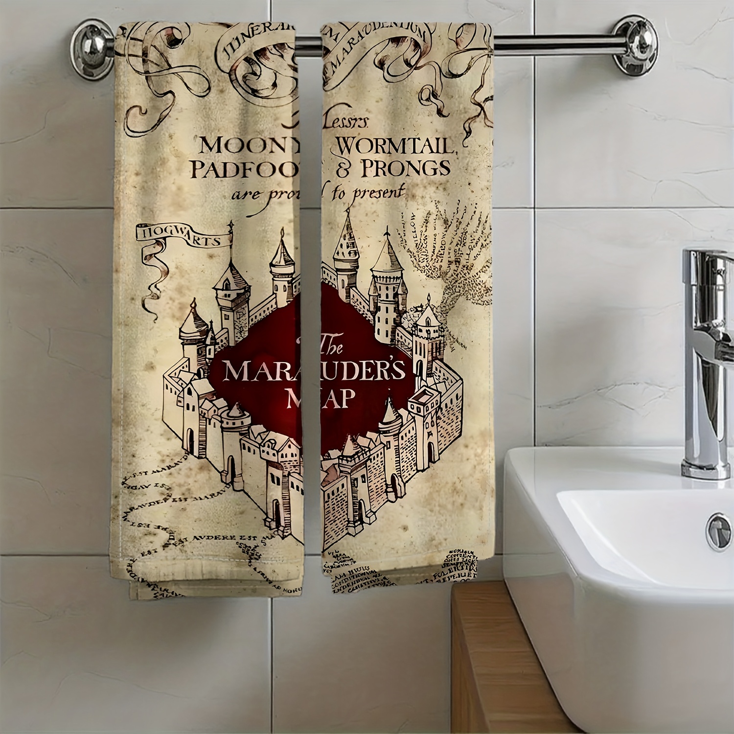 Image of 2pcs Harry Potter Theme Posters - Hand Towels, Suitable For Home Use, Perfect Gift For Him