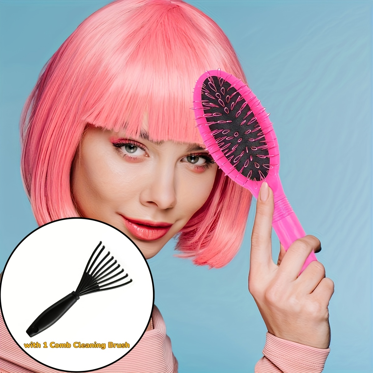TEMU Ensemble de peignes pour perruque avec poils circulaires, comprend 1 brosse de nettoyage pour peigne, brosse à extensions, brosse à , peigne à