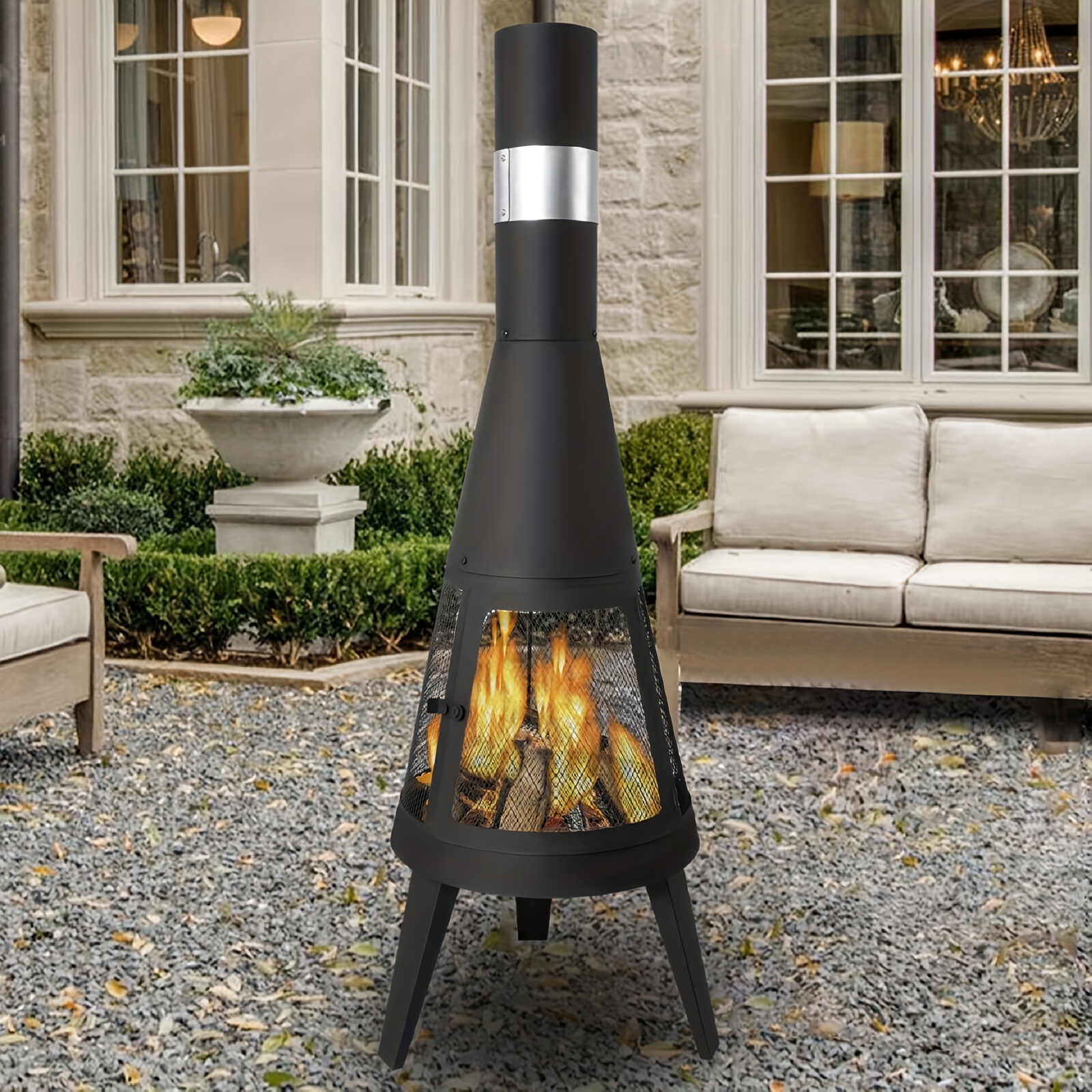 

Chiminea Fire Pit Outdoor Wood Burning Fireplace Patio Deck