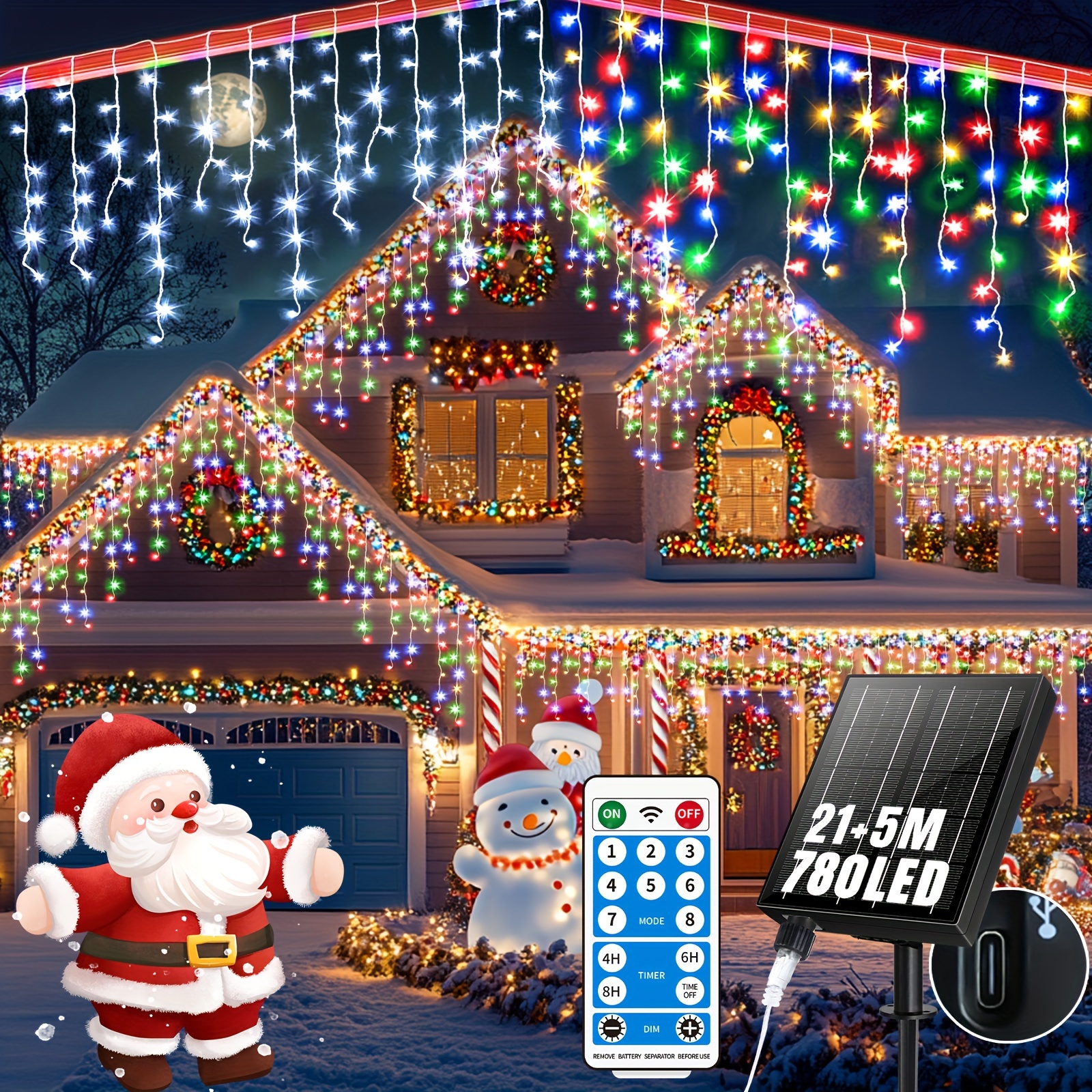 TEMU Guirlande Lumineuse Solaire Extérieure 76, 780 LED 2400MA, Féeriques de Noël Extérieures , Rechargeable USB, 8 , Télécommande Temporisée,