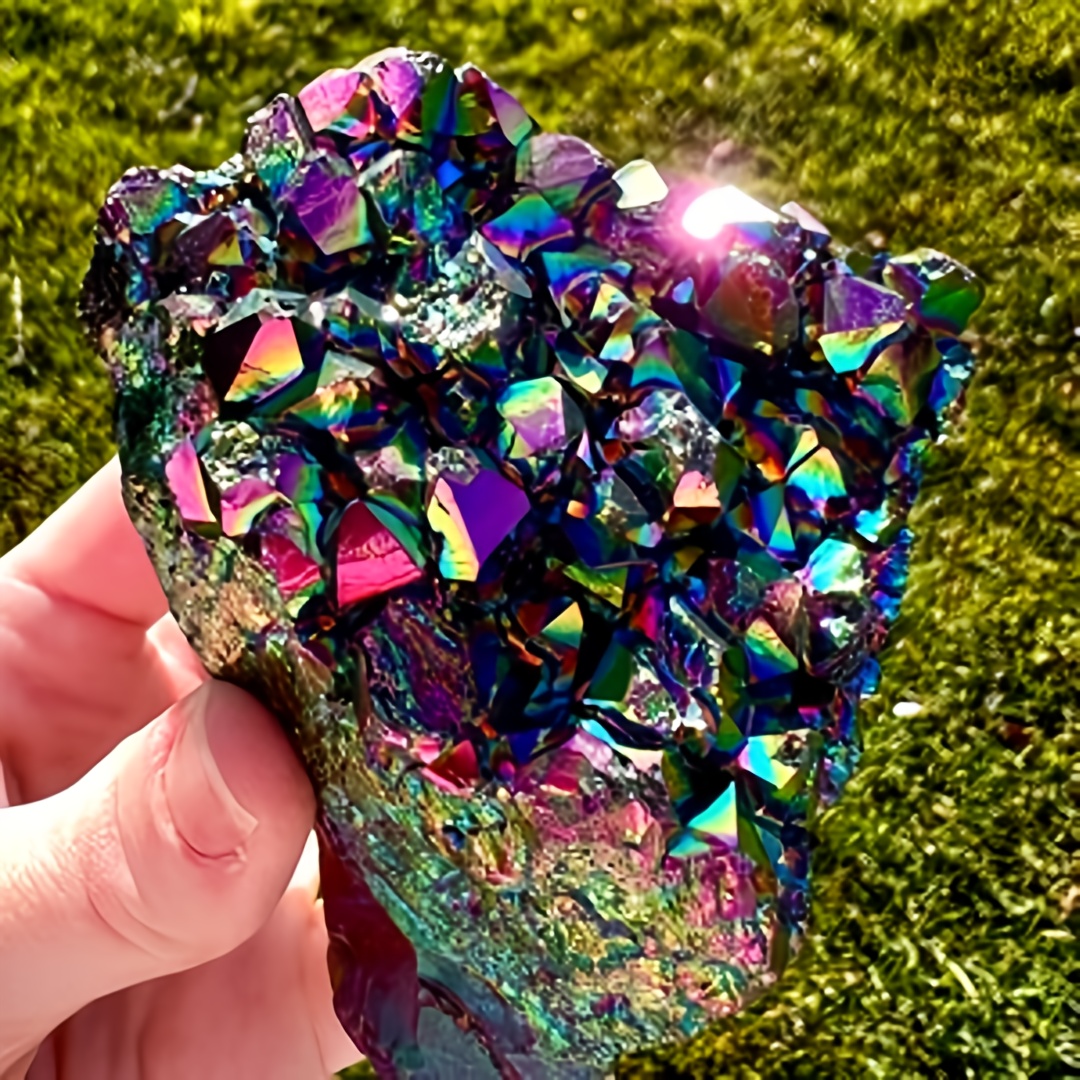 1 stück regenbogen-aura- -cluster, natürlicher geodenstein, kristall , titanium-regenbogen-aura, titanium-aura- -cluster, boho-stil wohnaccessoires, deko- , fest- geburtstagsgeschenke