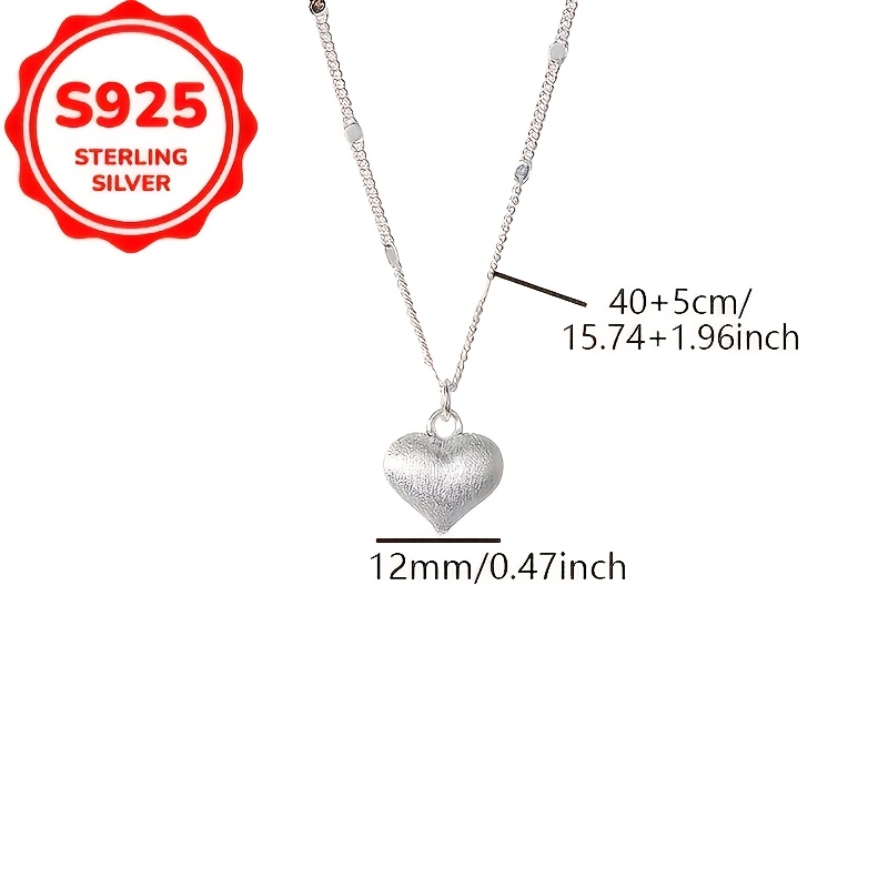 Women's 925 Sterling Silver Brushed Heart Pendant Necklace, Minimalist