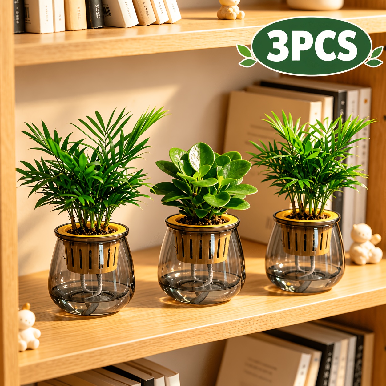TEMU 3pcs Bohemian Self-watering Planter Set With Drainage Holes & Water Level - Mini Plastic Suitable For Indoor/outdoor Succulent Pots,