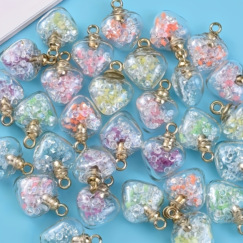 TEMU 50pcs Of Imaginative Glass Heart Charms That Glow In The Dark, Perfect For Making Earrings, Necklaces, And Pendants