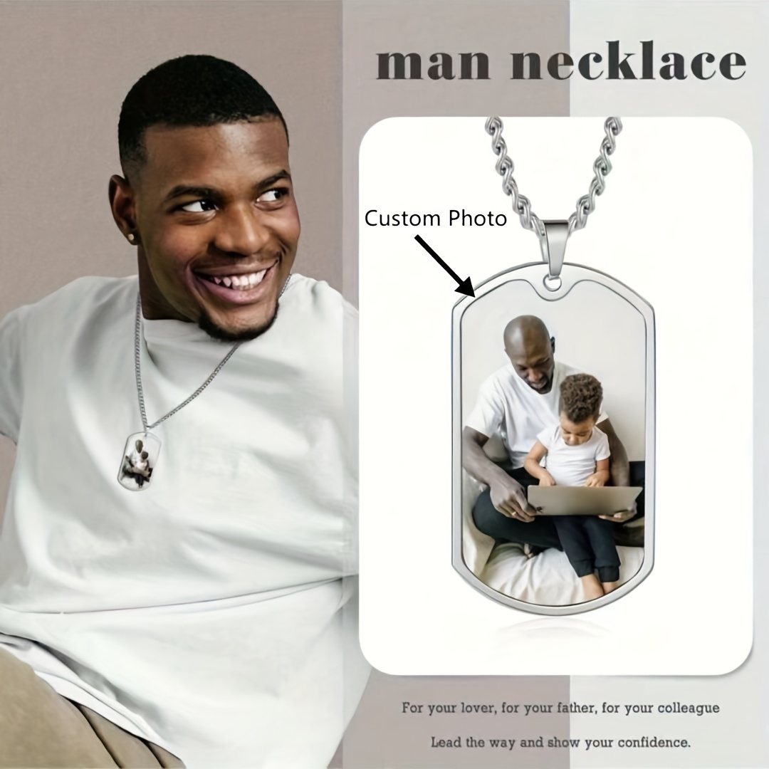 TEMU Tailored Photo Necklace, Necklace Featuring A Custom Image, Personalized Pendant Designed For Men, Customized Necklaces For Couples