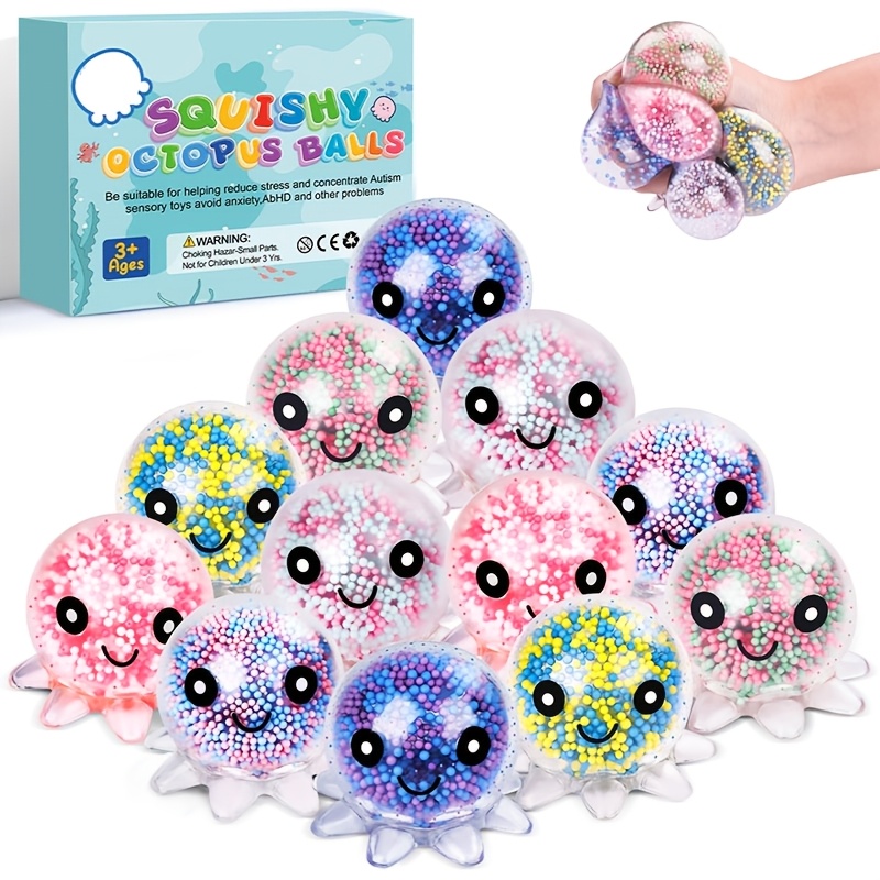 random colors and styles 5 3pcs cute octopus shaped soft squeezable ball colorful bead filled relax toy suitable for children and adults halloween christmas thanksgiving gifts colorful soft ball transparent ball stocking filler stocking filler