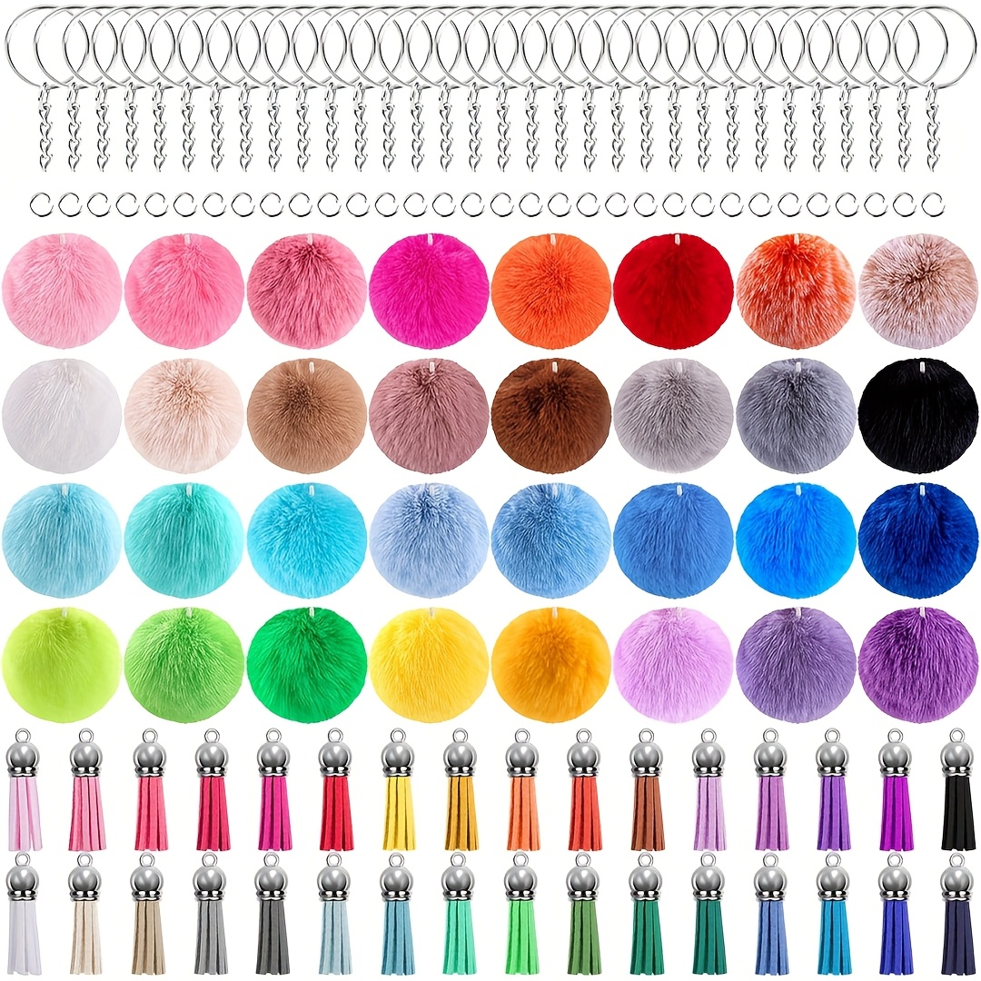 E-shop 18-teiliges Kugel-Schlüsselanhänger-Set, enthält 6 Kugel-Schlüsselanhänger, 6 Quasten-Zubehör. Die Farben auf dem Bild sind zufällig gemischt.