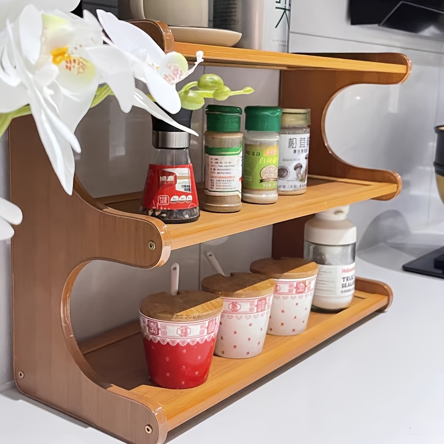 3-Tier Bamboo Spice Rack Organizer Countertop Wooden Seasoning Display  Shelf for Kitchen, Corner Storage Solution, No Metal Pipes, Easy Assembly,  Du