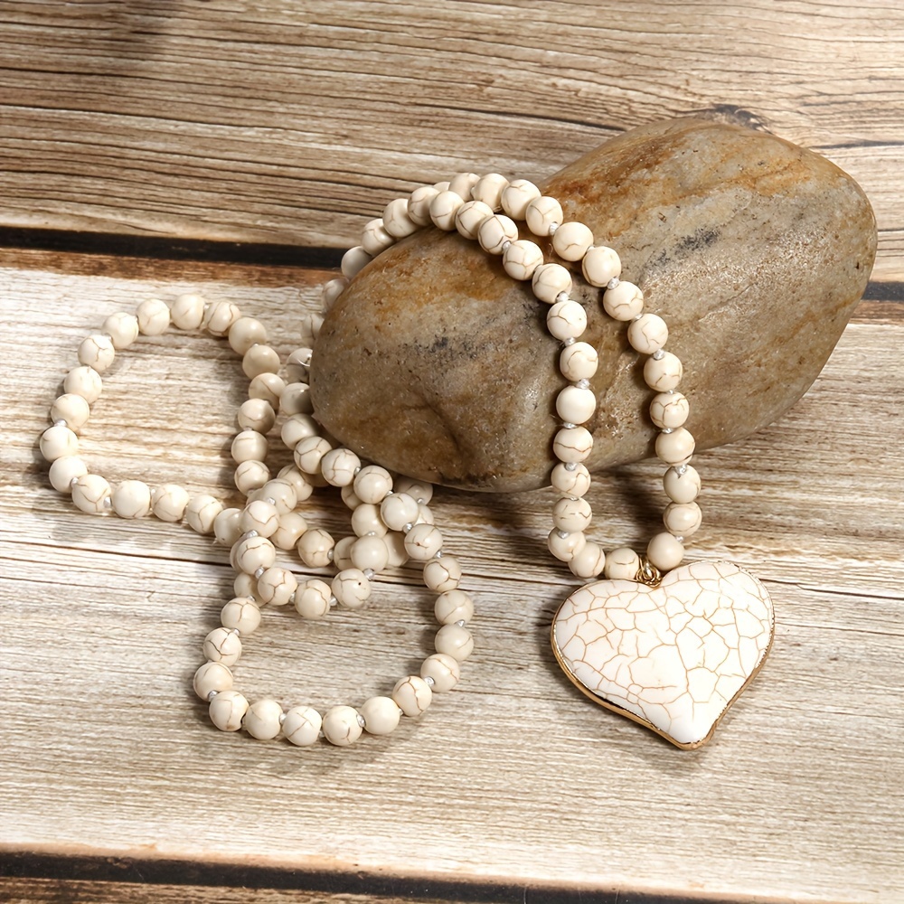 ★LECYTO★ Heartline Stone Beads NecklaceNavy Heartline Stone Beads Necklace_[Sky Blue] - LECYTO