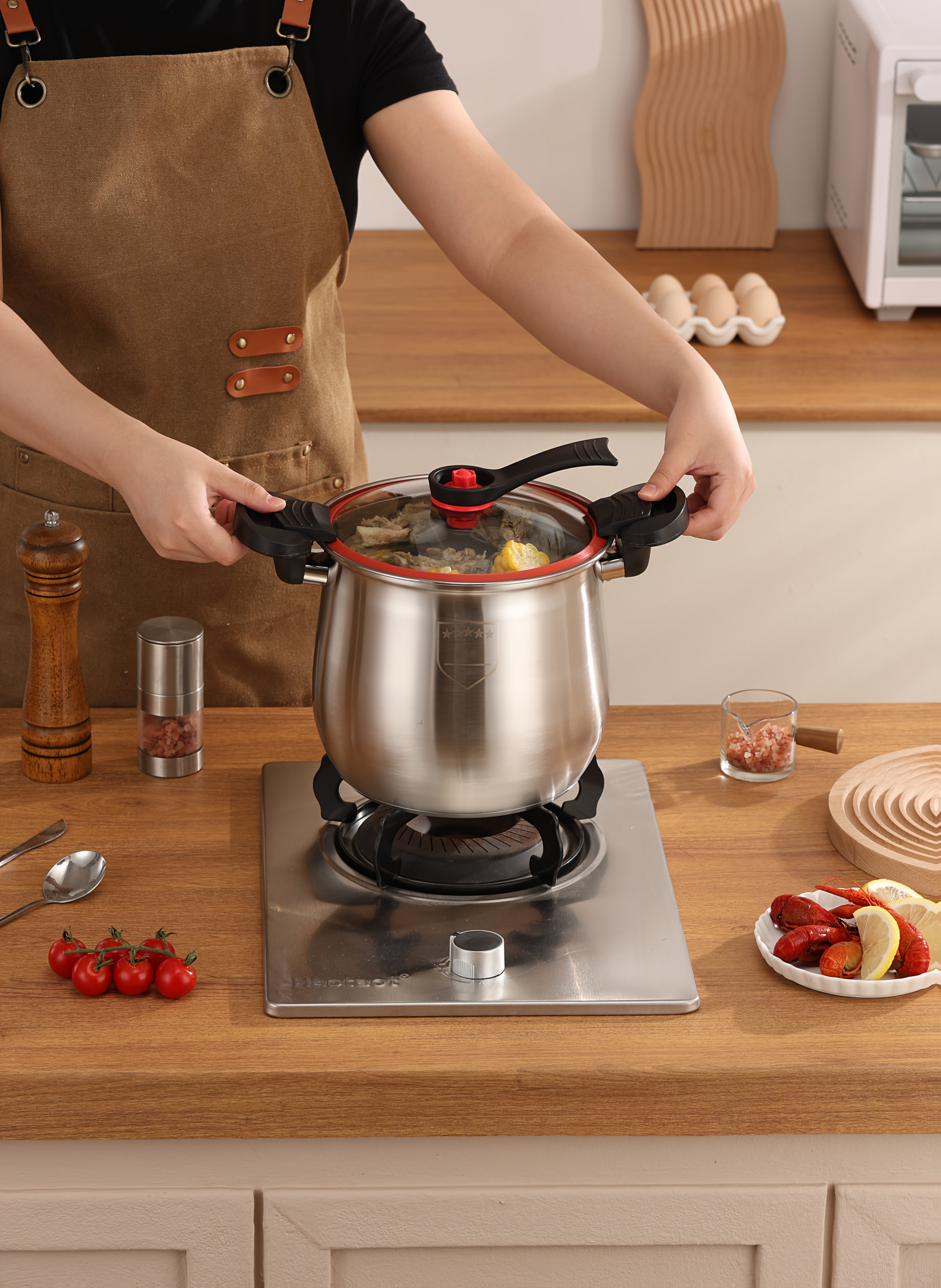 stainless steel quick cooking pot food grade non stick large capacity stew soup pot with   compatible with induction gas stoves     meals details 2