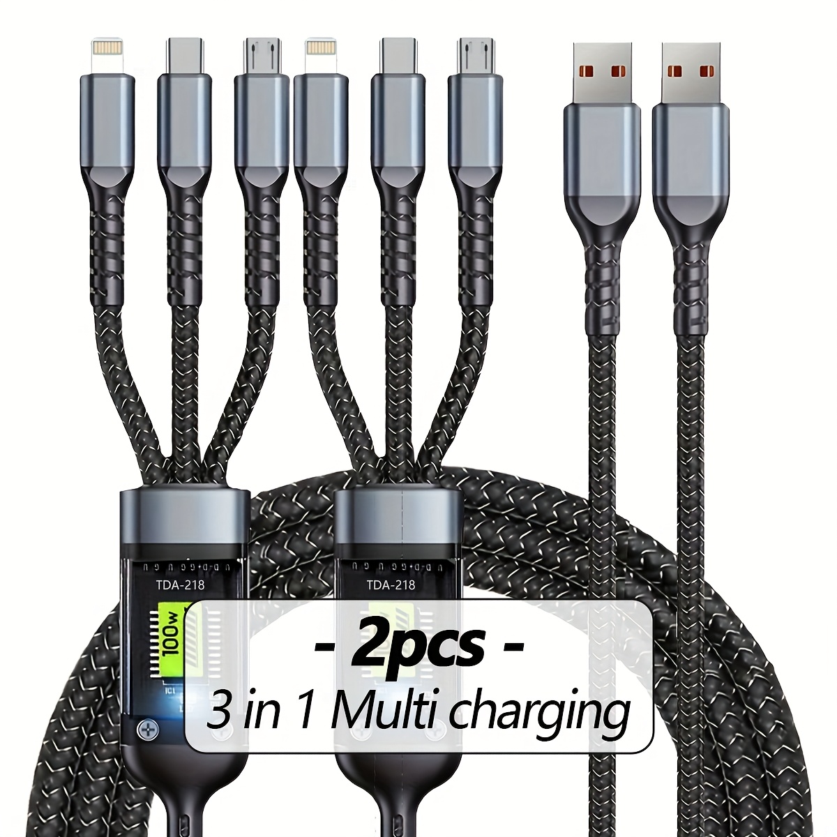 Image of 2/3pcs Multi Charging Cable 3in 1 Multi Usb Charger Fast Charging Cable Nylon Braided Multiple Charger Adapter Cord With Type C Micro Usb Port For Cell Phones Tablets
