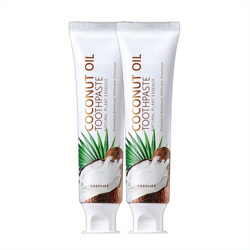 2pcs Natural Coconut Oil Toothpaste for Sensitive Gums & Teeth - Gentle Whitening Formula with Coconut Oil & Coconut Milk, Deep Cleaning, Removes Stains, Gentle Oral Care, Fresh Breath Solution | Tropical Packaging | Coconut Oil Infused - Image 4
