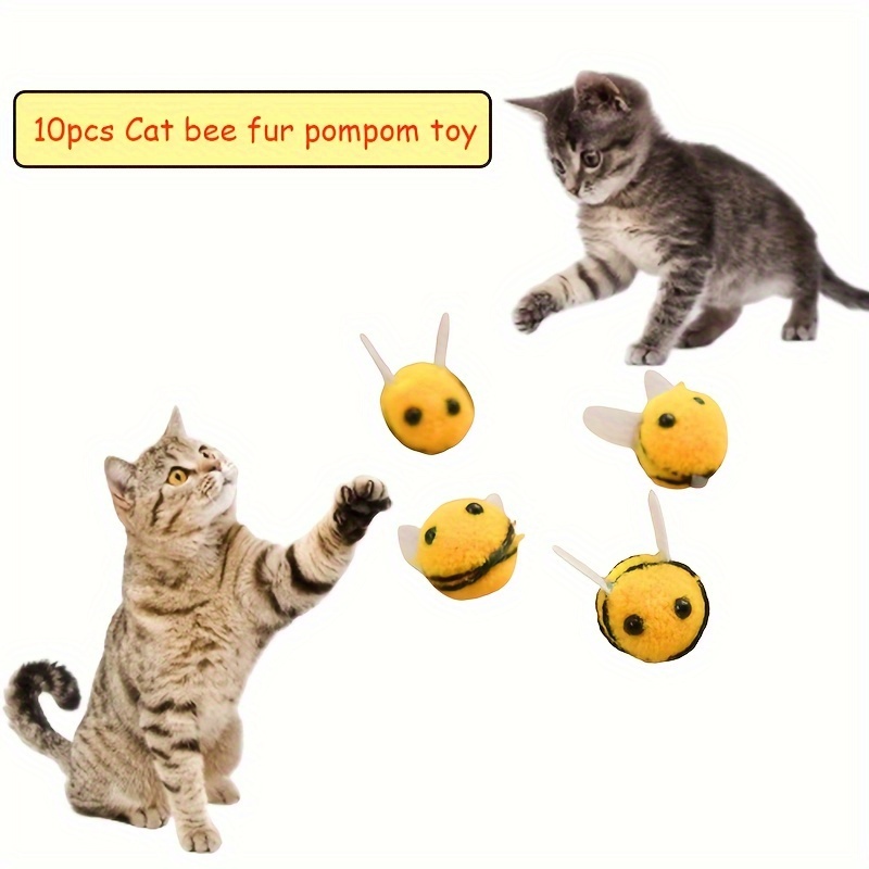 

10pcs Cat Bee Fur Pom Pom Toys, Small Breed Plush Balls With Interactive Design, And Exercise, No Battery Needed