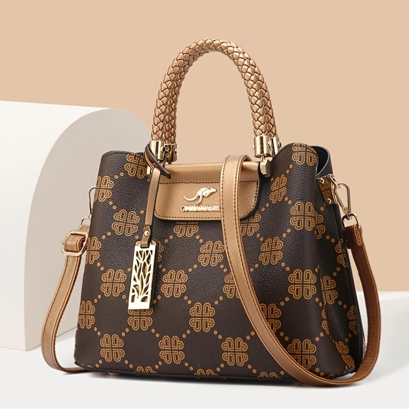 womens light luxury animal print tote bag genuine leather high quality handbag with detachable shoulder strap zipper closure large capacity for commuting work travel copper wine red work handbag elegant bucket bag polyester lined Product details 0