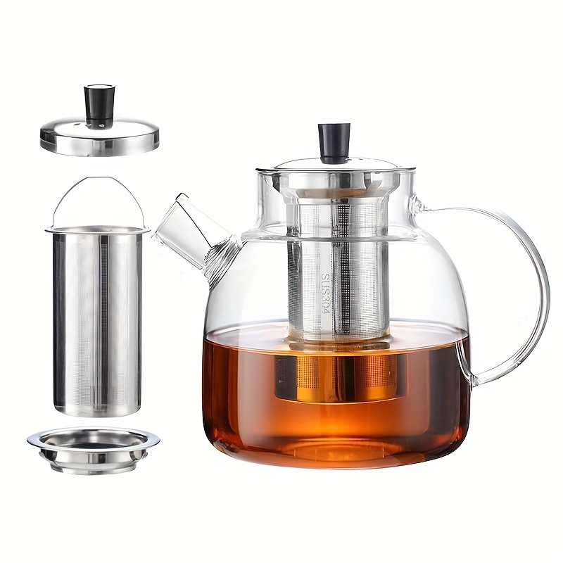 Image of Large Insulated Handle Glass Teapot With Detachable Tea Infuser, Suitable For Afternoon Tea, Coffee, Fruit Infusion, Etc., Compatible With Stovetop And Multiple Capacity Options