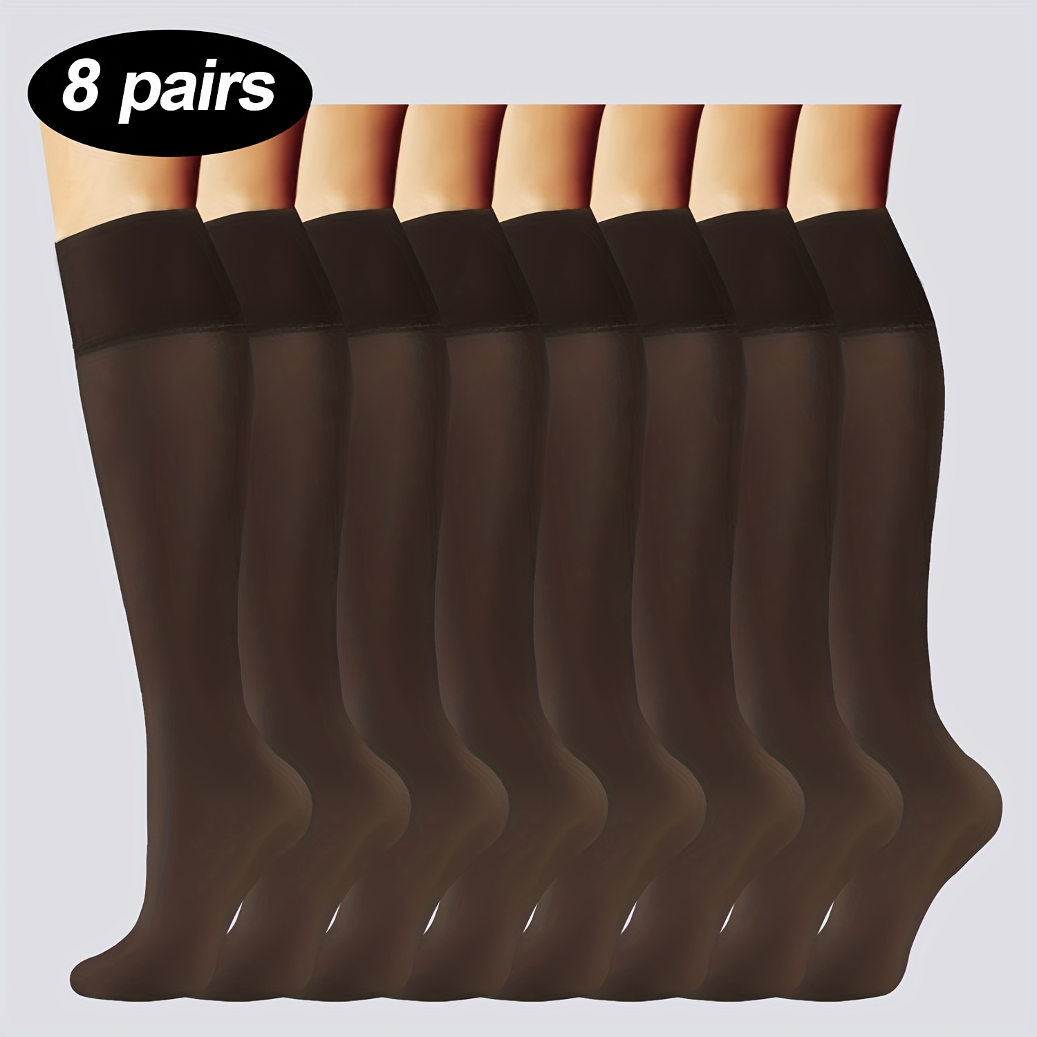 TEMU 8 Pairs Spring Summer Women's Mid-calf Socks, Japanese Tight Long Tights, Solid Color Casual Thin Knee Socks, Fabric, Comfortable Breathable,