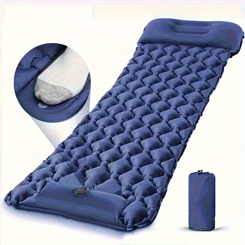 

1-person Portable Inflatable Camping Air Mattress - Tpu, Foot Pump Included, Rectangular & Picnic Essential With Repair Kit And Carrying Bag