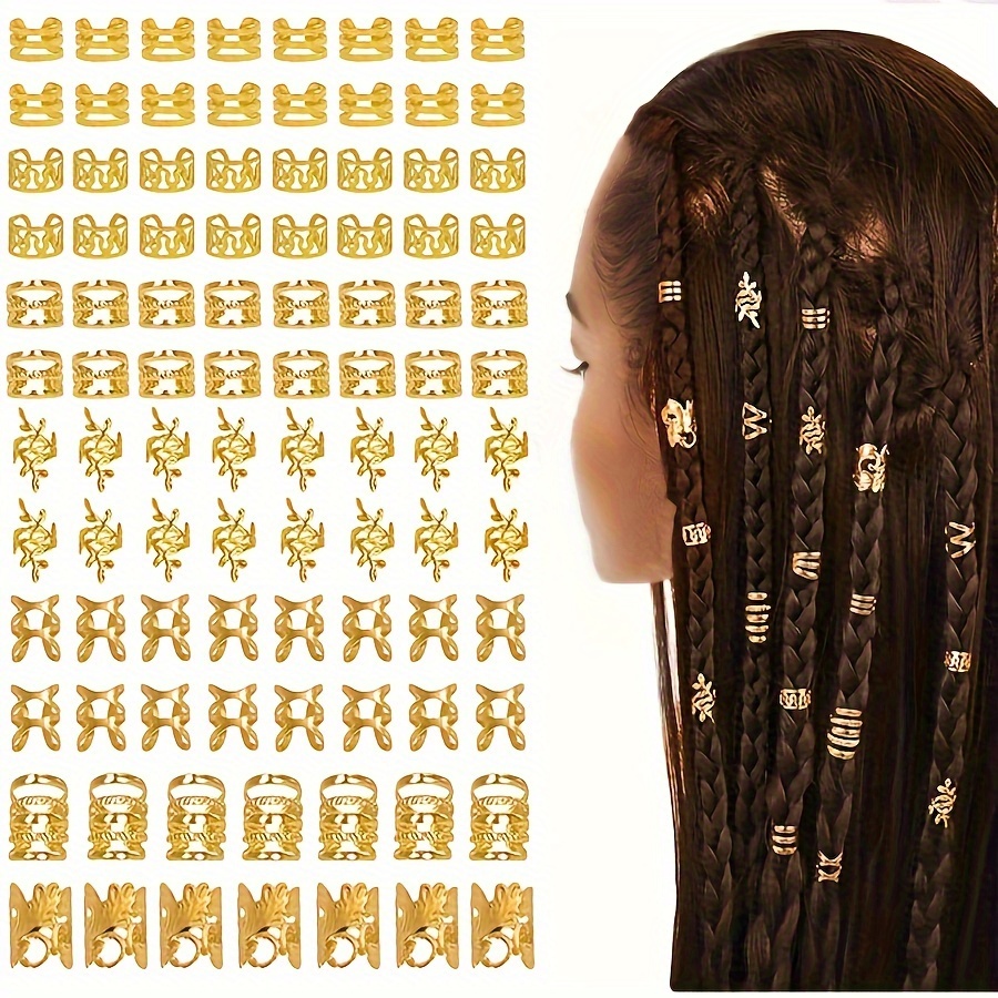 

70Pcs Perles à Cheveux : Manchette et Anneaux de Cheveux Vintage en pour Locs - Réglable, Métal, Bijoux de Cheveux Tressés, Accessoires de Cheveux ( Boîte)