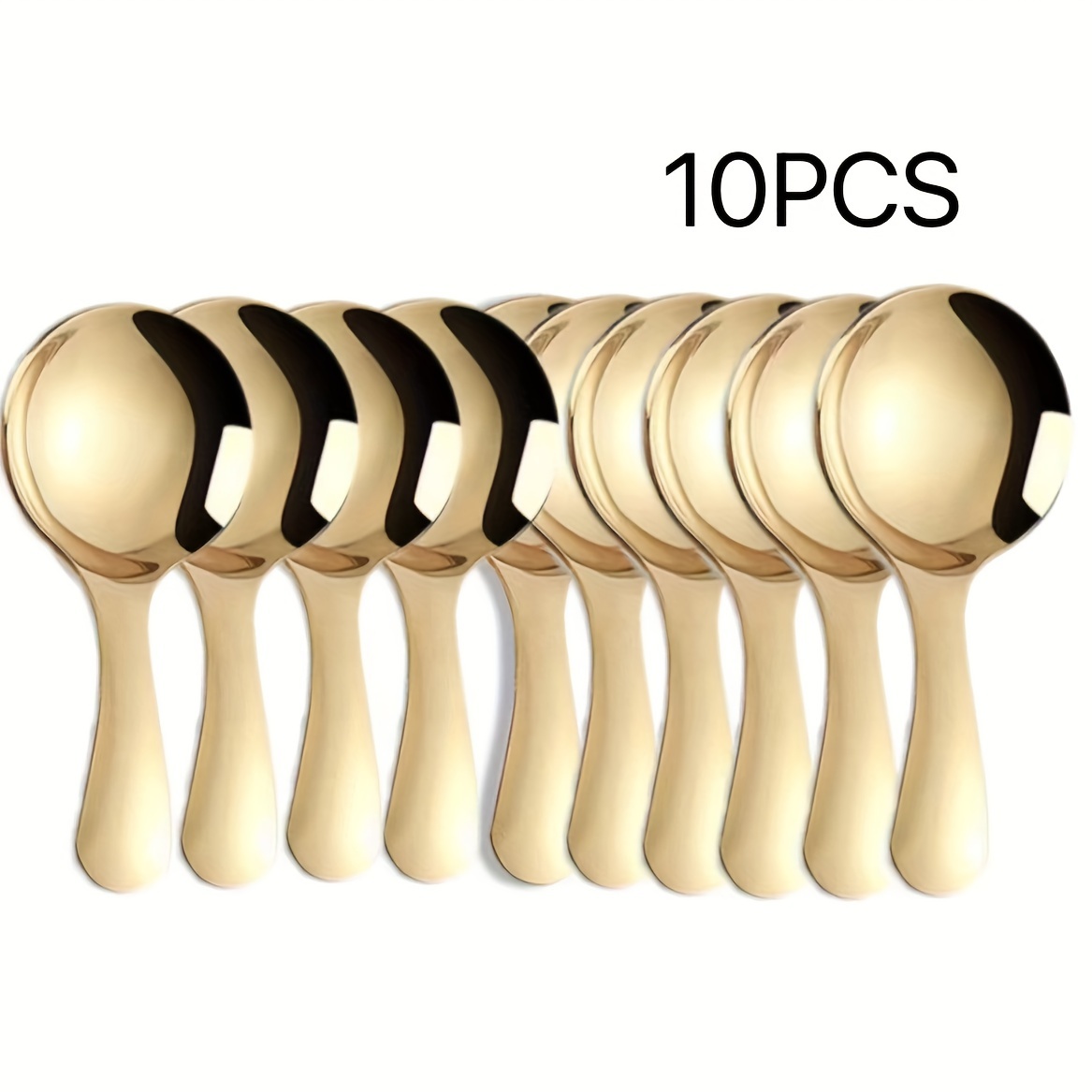 TEMU Juego de 10 Mini Cucharas de Acero Inoxidable - Mango Corto, Perfectas para Helado, Café, Té y Más - Duraderas, Fáciles de Limpiar