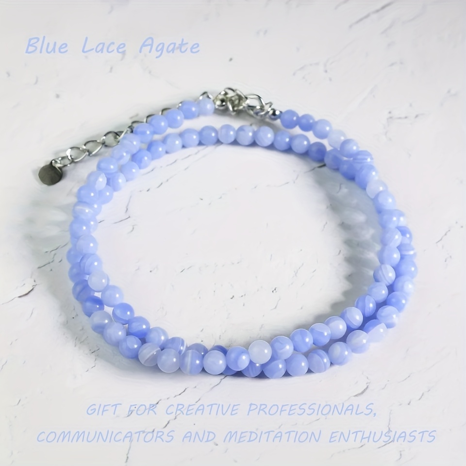 Natural Stone December Birthstone Choker Necklace - Blue Lace Agate Protective Jewelry - A Thoughtful Present For Her