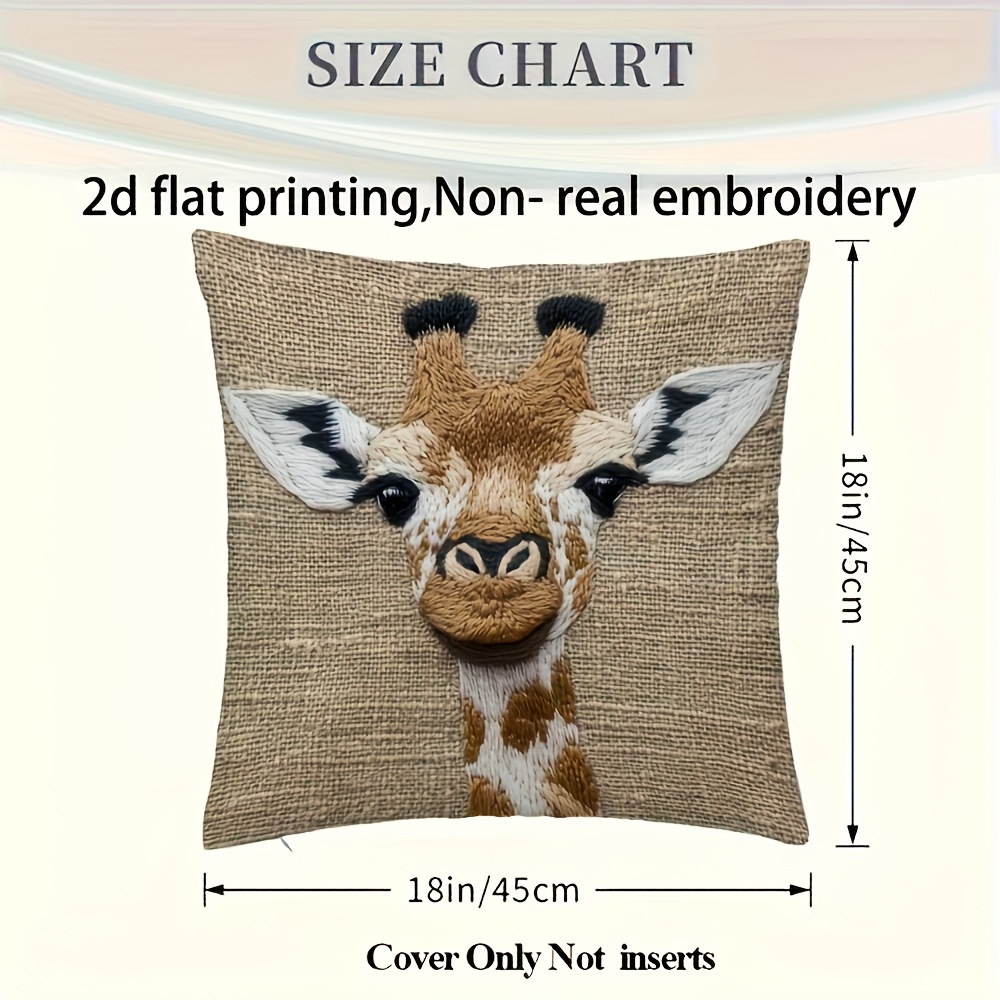 TEMU 2d Flat - 1pc Giraffe Pillowcase - Traditional Style Short Plush Decorative Sofa Cushion With Zipper, 18 X 18 Inches, Machine Washable For Sofa,