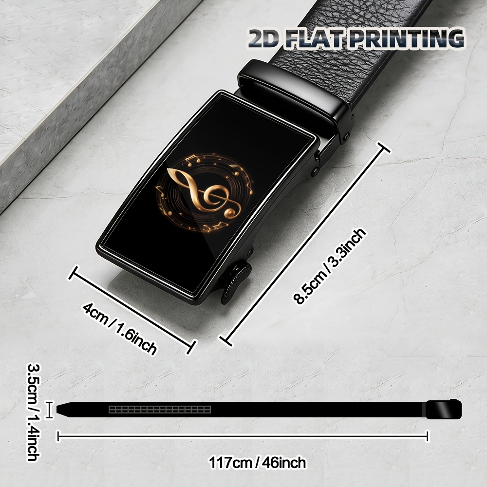 TEMU 1pc Men's Punk Music Belt With Musical & Clef Print - Slide Ratchet Belt, Hd Printing Suitable For Mardi Gras, Parties, 4th Of, For Music