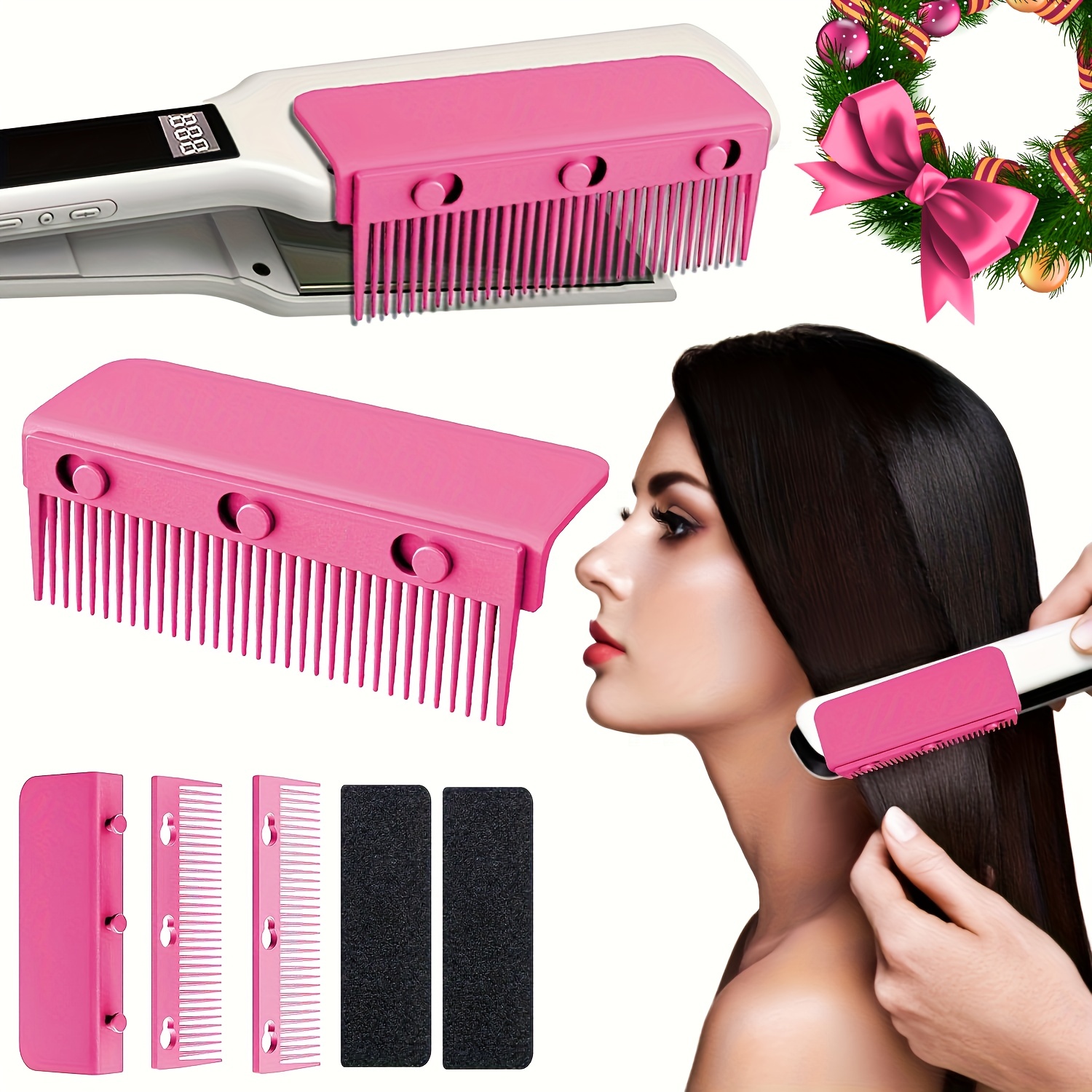 

Hair Straightener Comb-comb Attachment, With Box, Comb Attachment Clip On, Heat Resistant For Professional Or Home Use, Styling Efficiency & Safety (pink/black)