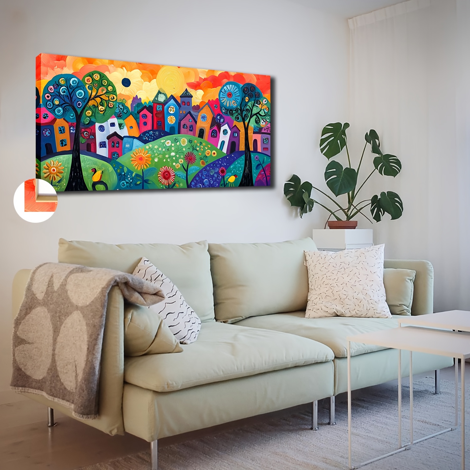 TEMU Toile sur cadre, grande taille, décoration abstraite de paysage champêtre avec belle maison, 20x40 pouces ou 50x100 cm, idéale pour salon, salle
