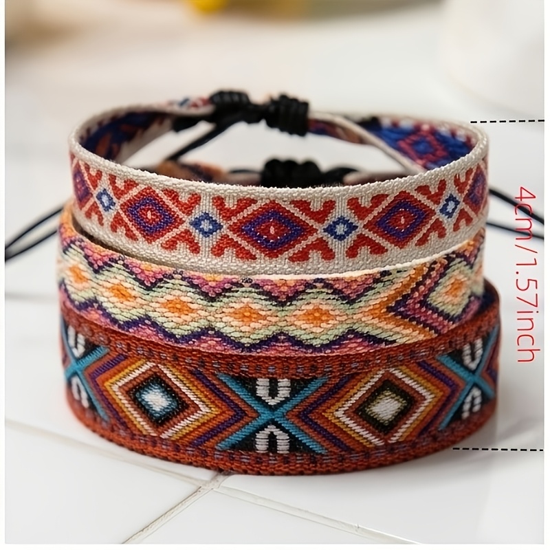 3pcs Handmade Woven Contrast Bracelet Set, Bohemian Style