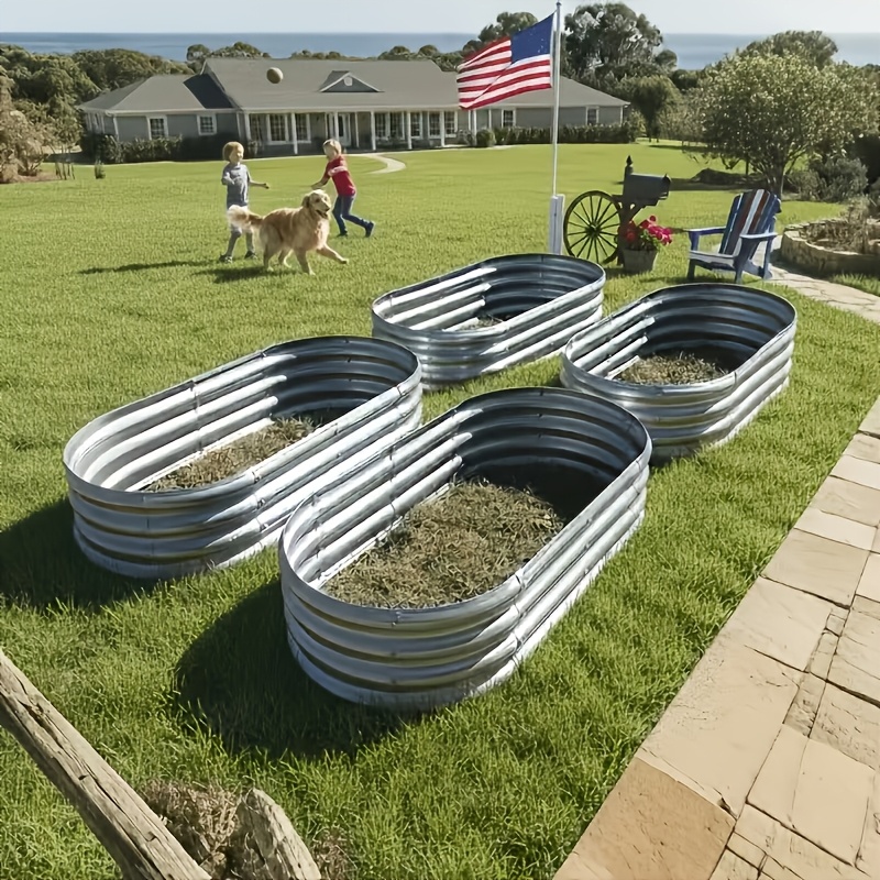 2pcs thickening galvanized raised garden beds planter raised garden beds outdoor oval larger space raised beds for gardening herbs vegetables fruits 4x2x1ft