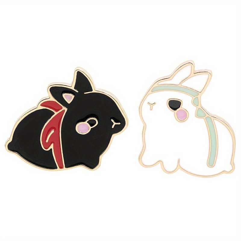 TEMU 2pcs Creative Cartoon Cute Rabbit Valentine's Day Couple Badge And White Rabbit Pin Clothes Pendant Bag Accessories Brooch