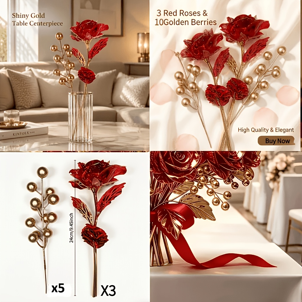 TEMU 8pcs Set = Artificial Golden-plated With . High-end Simulated Material. An Elegant And Sophisticated Atmosphere, Suitable For Home Decor, Table