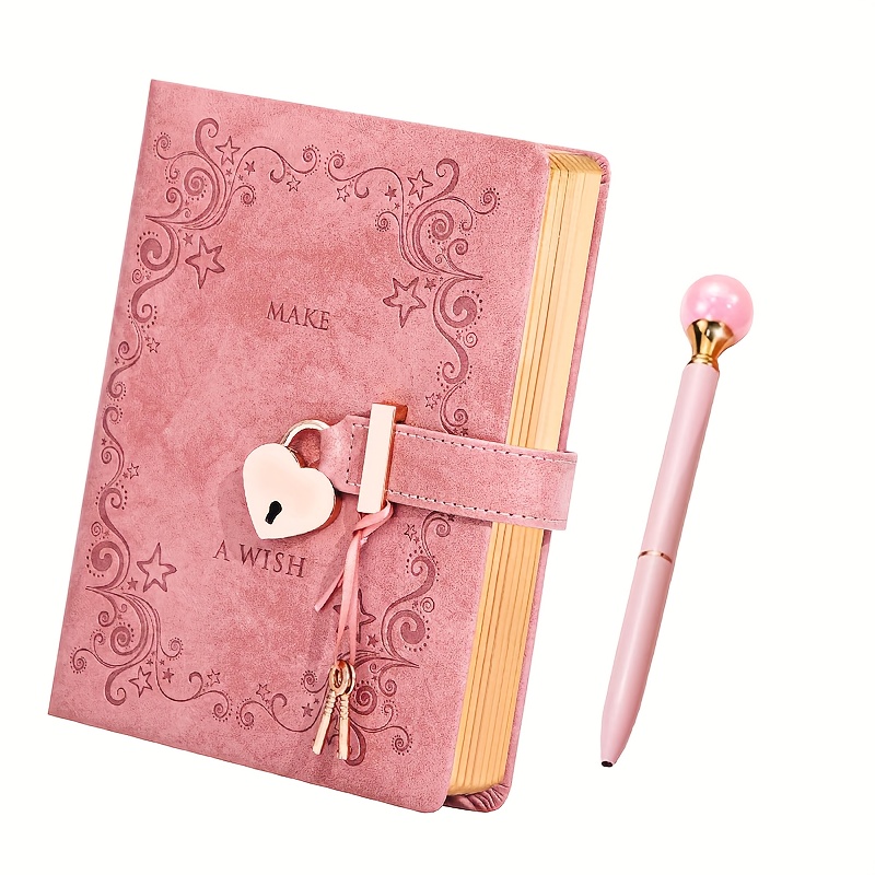 TEMU Herzförmiges Tagebuch mit Schloss für Frauen, Tagebuch mit vergoldeneten Seiten und Schreibschloss, ein wunderschönes Geschenk-Tagebuch, 5,3 x 7