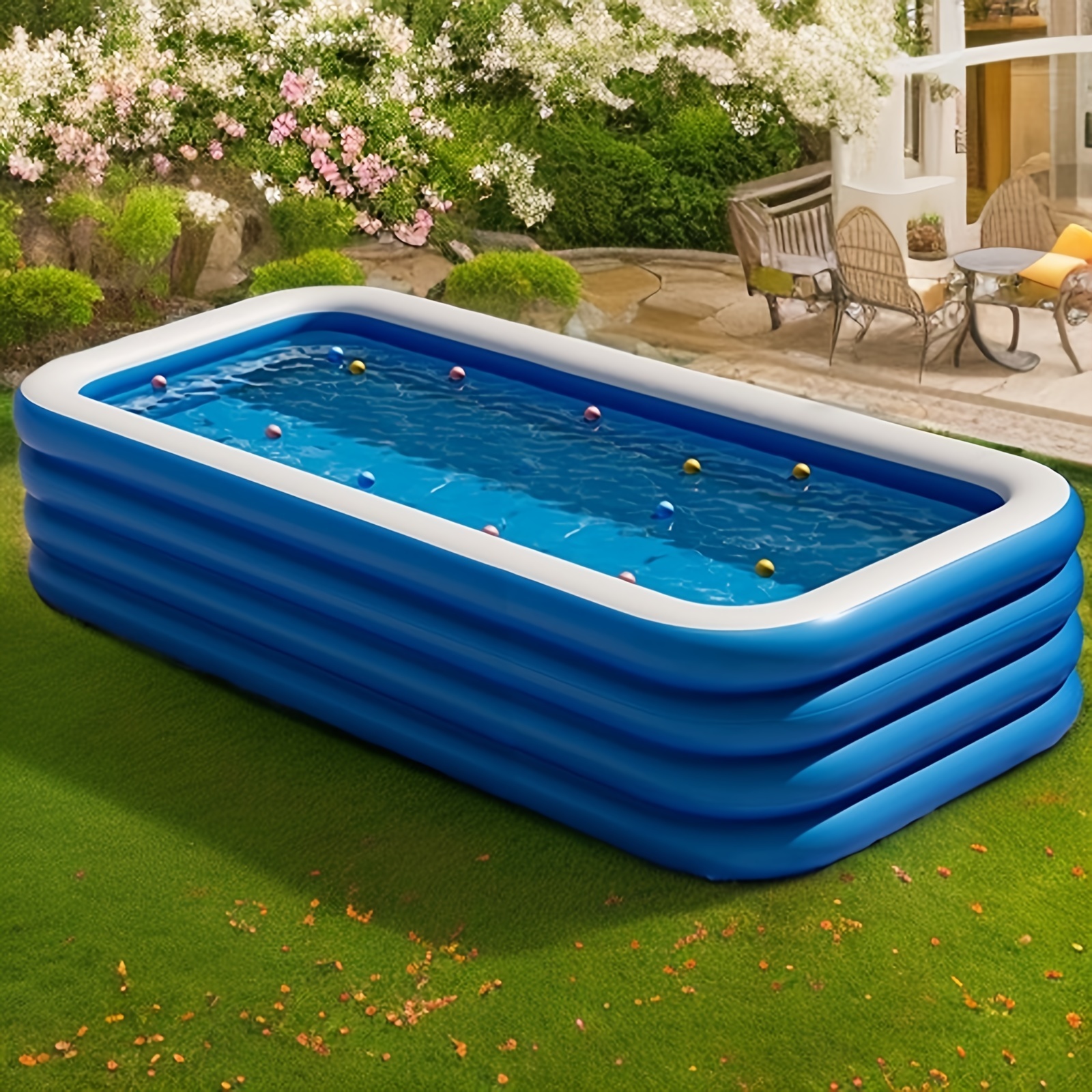 Extra Large Outdoor Inflatable Swimming Pool 157x75x26 Inch Family Size Thickened PVC Material Easy Setup No Electricity Needed