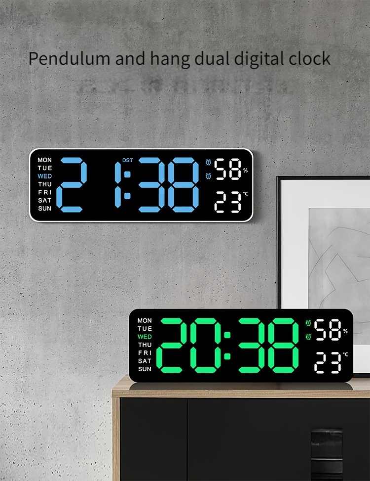 большие цифровые настенные часы с большим экраном и встроенным термометром, выполненные в скандинавском стиле для гостиной или рабочего стола. LED-дисплей с будильником. Подробности 0.