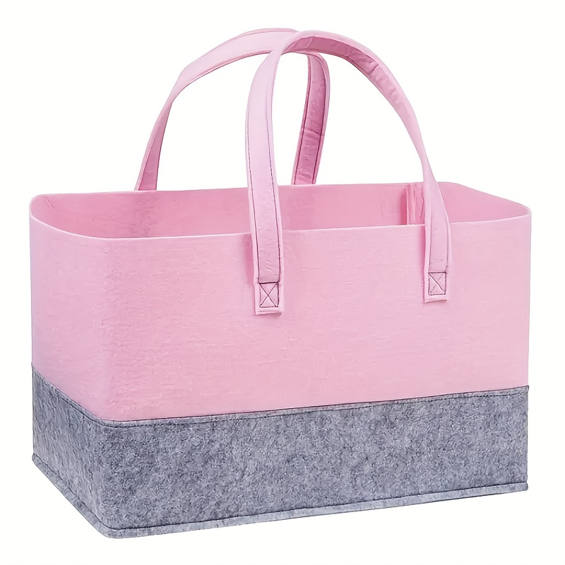 Image of 1pc Large Capacity Felt Handbag - Fashionable Foldable Shopping Bag, Suitable For Storing Clothes, Books, And Miscellaneous Items, Portable And Durable, Comfortable Handles - (pink/green/gray)