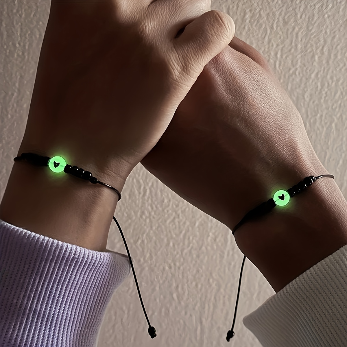 Adjustable Luminous Heart Bead Bracelets for Couples & Friends