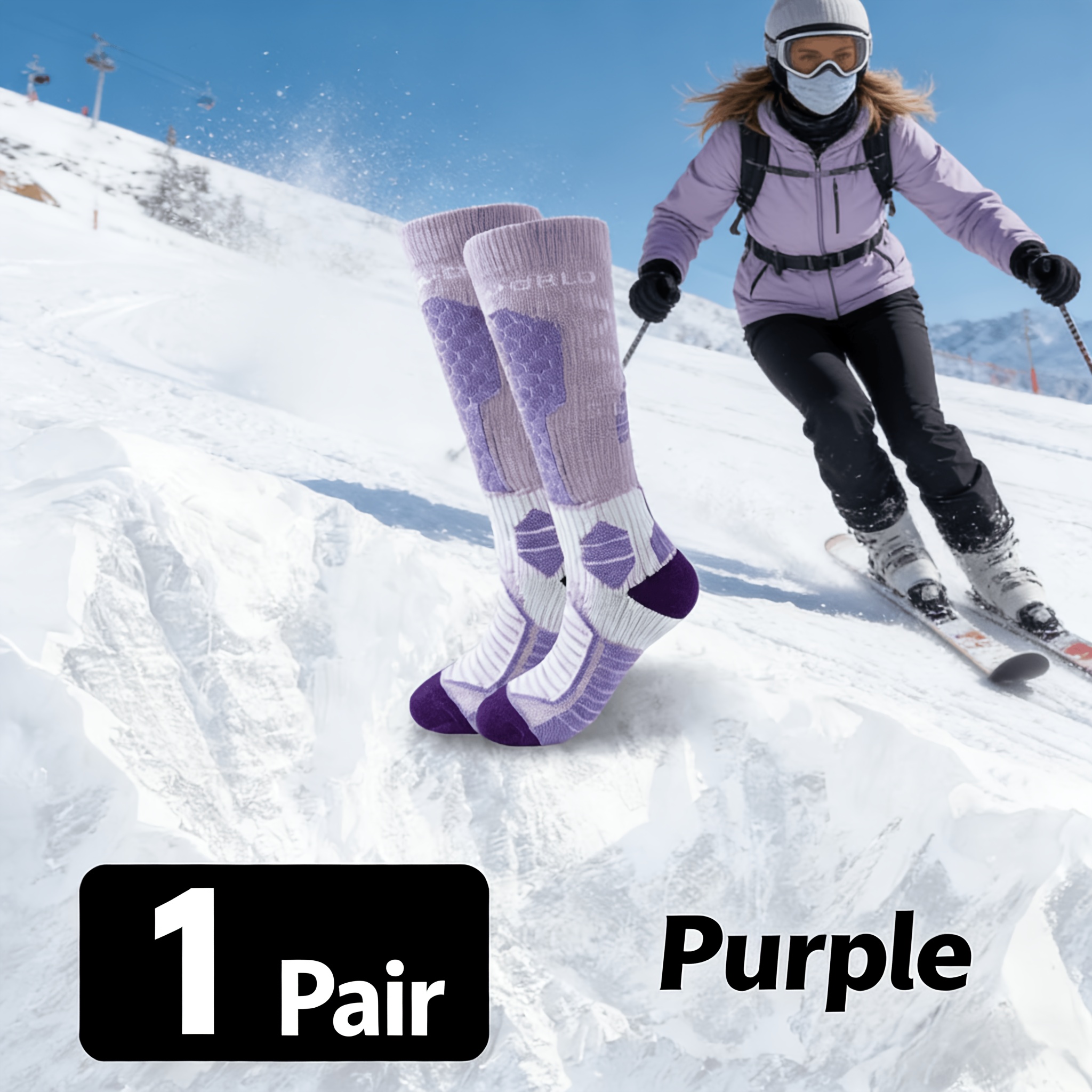 TEMU Thickened Thermal Socks For Outdoor Sports Skiing & Mountain Climbing, Women's Knee-high Socks With Moisture-wicking, Sweat-wicking And