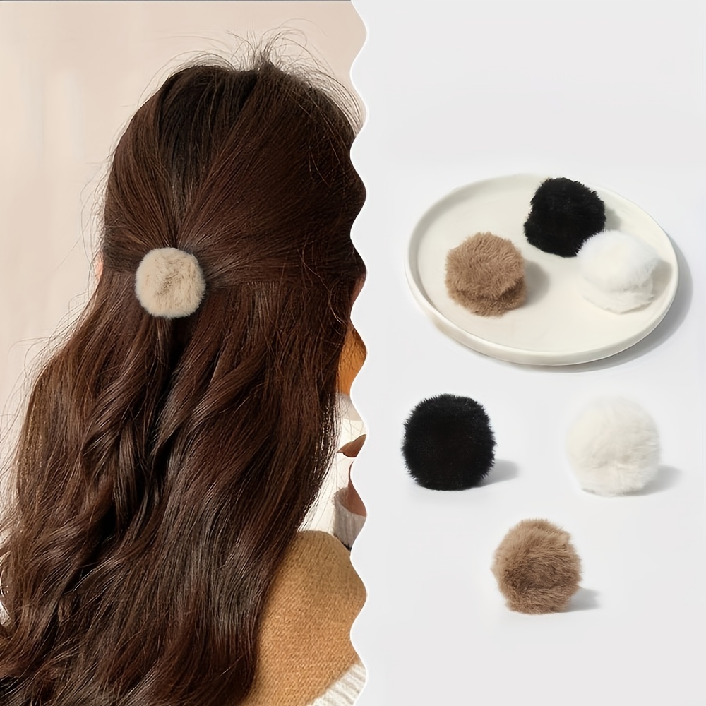 

6pcs Set Cute Plush Mini Hair Claw Clips - Solid Color, Oval Shape For Styling Bangs & Flyaways, Cute Hair Clips