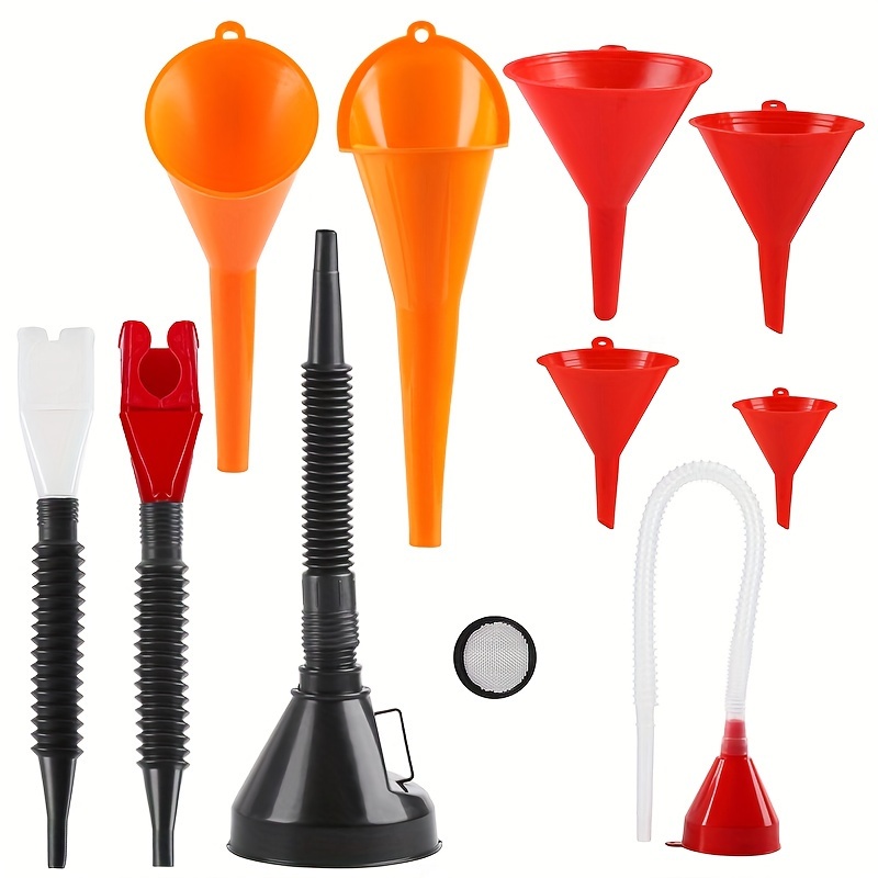 

10 Pcs Automotive Funnels Set, Plastic Long Neck Oil Funnels, Snap Funnel, Flexible Right Angle Funnels, Wide Mouth Fuel Funnels, Plastic Funnel For Filling Coolant/gasoline/water/engine Oil