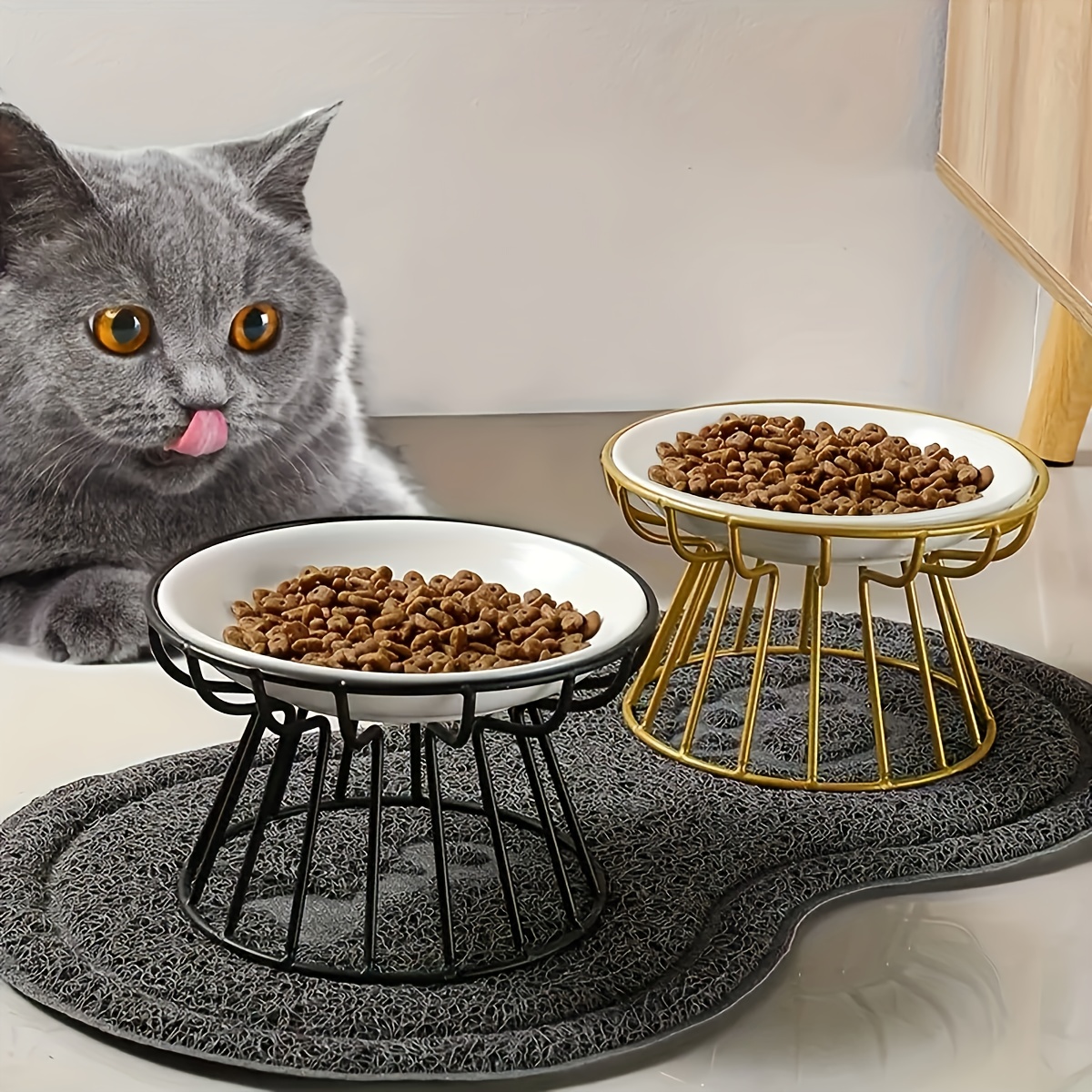 

Elevated Ceramic Cat Bowl Set With Stainless Steel Stand - -friendly, -proof Design For Wet Food & Water - Easy Clean, Neck-safe Feeding Station