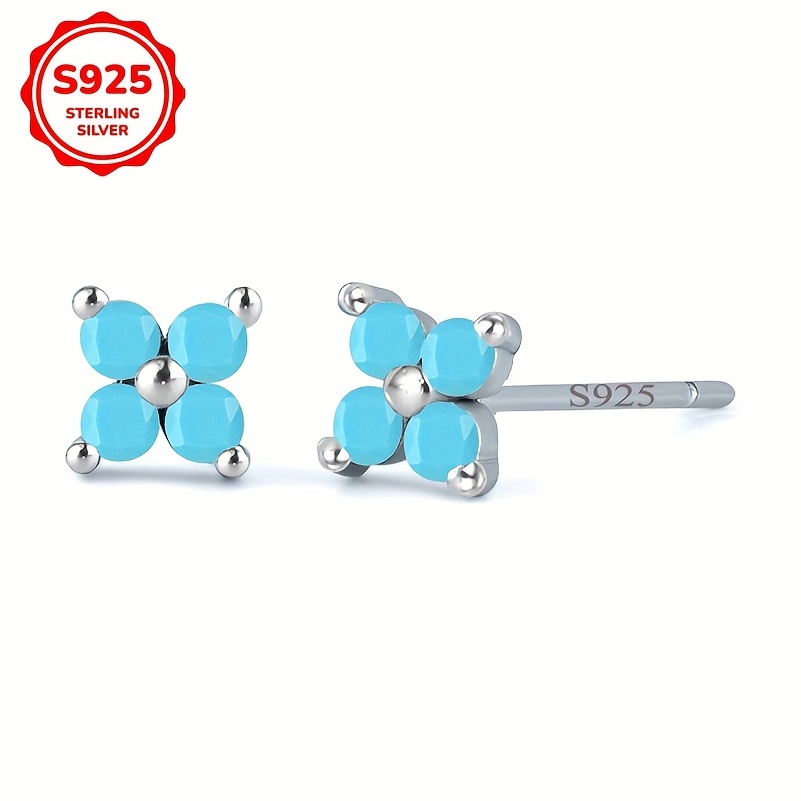 925 Sterling Silvery Hypoallergenic Ear Jewelry Synthetic Turquoise Decor Stud Earrings Elegant Easy Style Trendy Female Gift