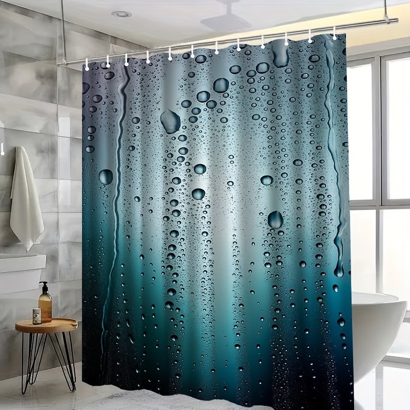 Water Drop Pattern Bathroom Decor Shower Curtain, Machine Washable