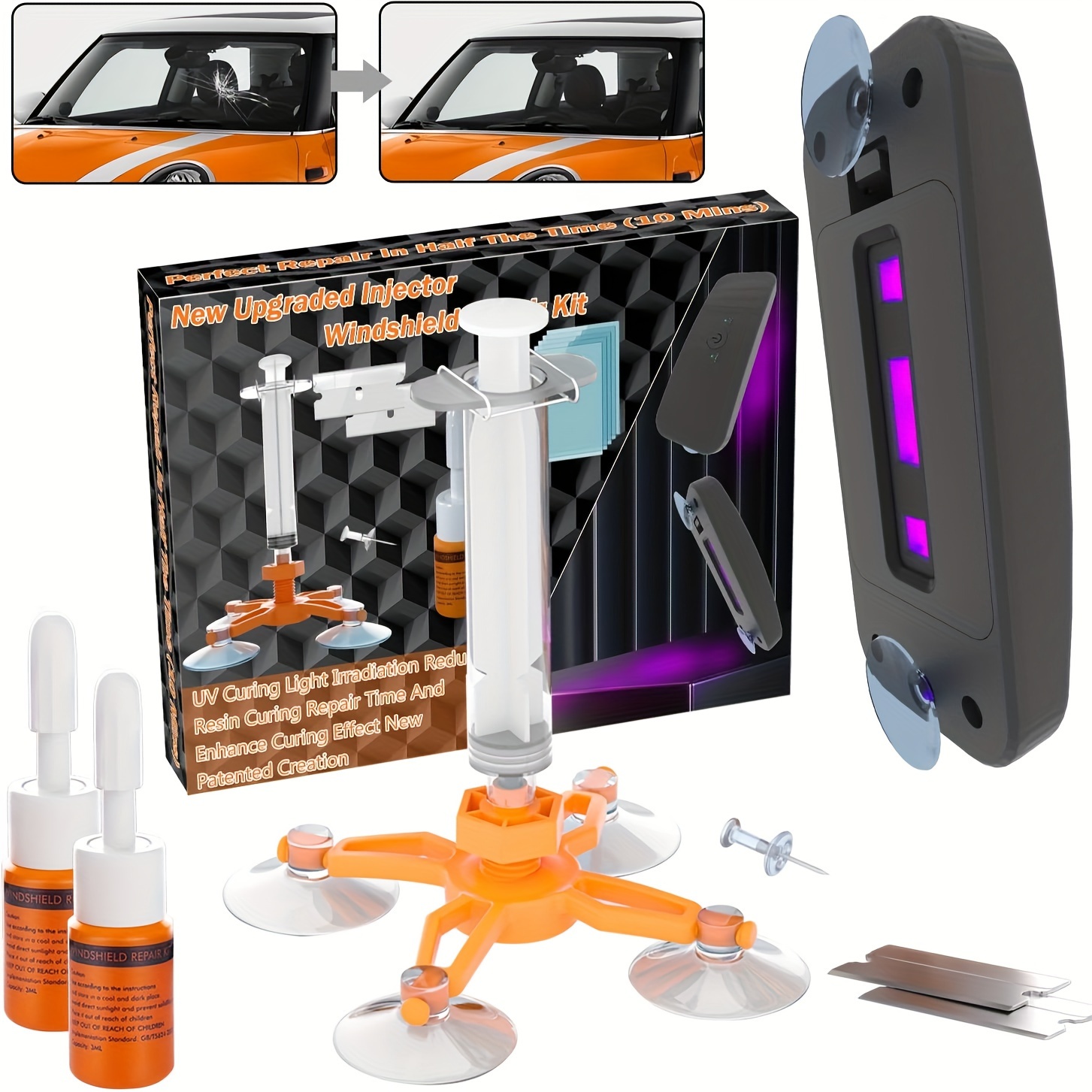 

Windshield Repair Kit, Windshield Crack Repair For Chips And , Glass Repair Fluid With Pressure Syringes, Car Windshield Chip Repair Kit For Chips, , Star-shaped Crack